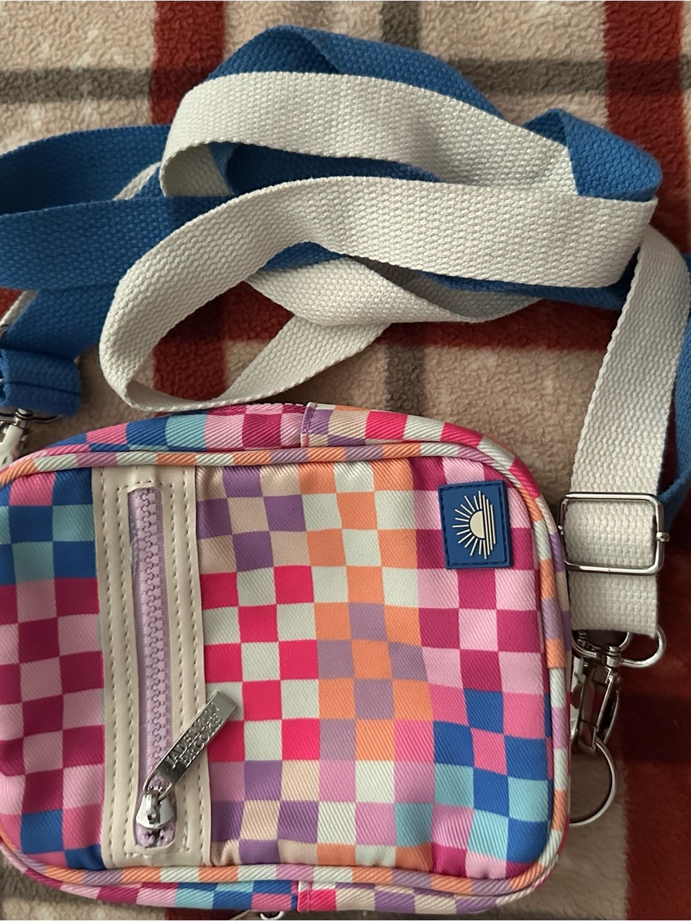 Multicolor Checkered Crossbody Bag with Adjustable Strap